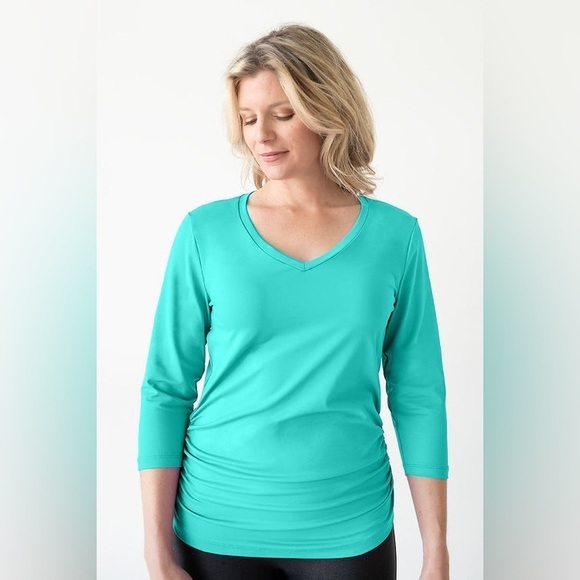 Tops - JudyP Rachel Ruched Bottom 3/4 Sleeve Top Teal Size XL Made in USA